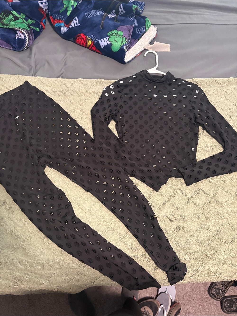 Black Sheer Cutout Two-Piece Set - Long Sleeve Top & Leggings